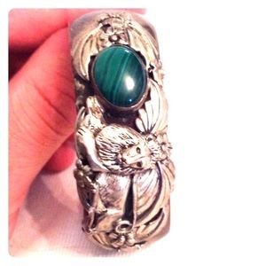 Sterling Lion and Malachite Vintage Navajo Cuff